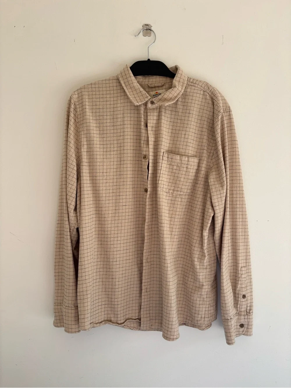 Marine Layer Beige Check Button-Front Casual Shirt